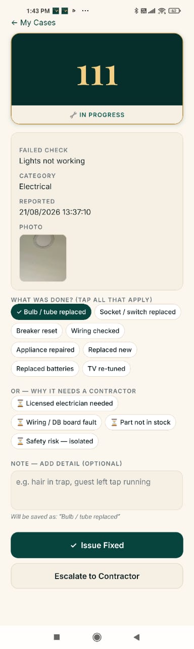 RoomReady mobile case resolution screen for room 111 lights not working